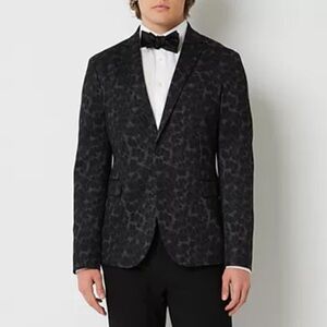 JF J. Ferrar Gray Leopard 360 Stretch Knit Blazer Slim Fit Size M 38/40 Reg